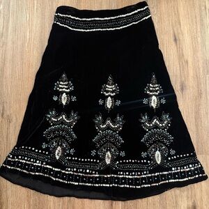 Vtg Coldwater Creek Velvet Midi Skirt Women’s 8 Black Teal Silver Western Boho